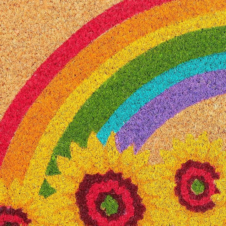 BRUBAKER Fussmatte für Aussen und Innen - Welcome mit Sonnenblumen und Regenbogen - 45 x 75 cm Blume