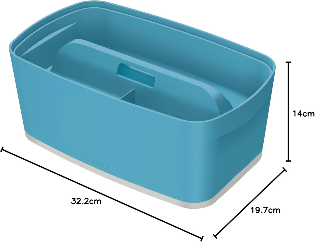 Leitz MyBox kleine Aufbewahrungsbox mit Deckel und Aufbewahrungsschale mit Griff, Sanftes Blau, Cosy