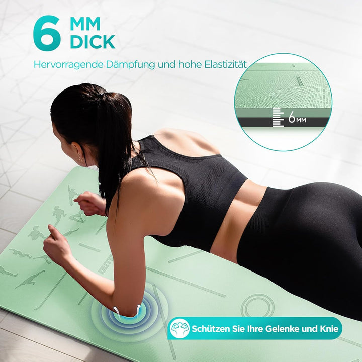 OUTDOUSE Yoga Matte, TPE 6mm Dicke Hautfreundliche Yogamatte Rutschfest Gymnastikmatte Pilates Gymna