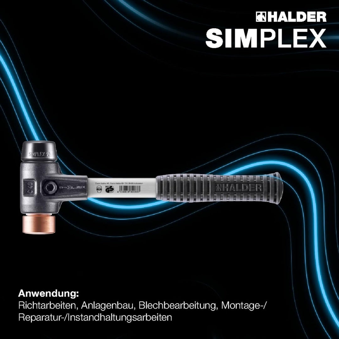 SIMPLEX-Schonhammer, Gummikomposition/Kupfer; mit verstärktem Tempergussgehäuse und Fiberglasstiel |