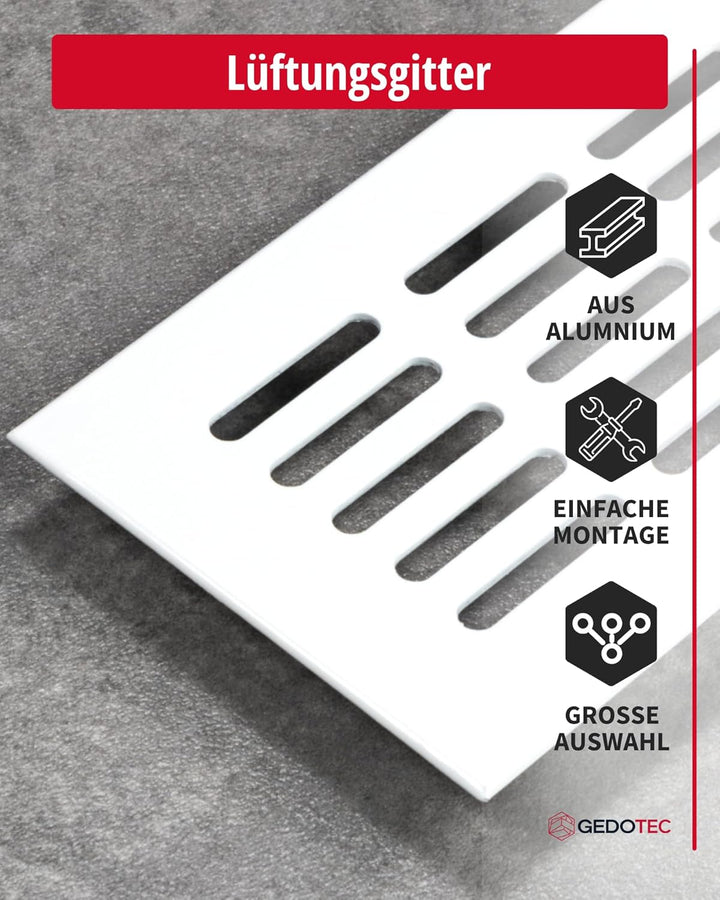 Gedotec Lüftungsgitter rechteckig aus Aluminium - 1 Stück Abluftgitter Weiss matt - Heizungsgitter 8
