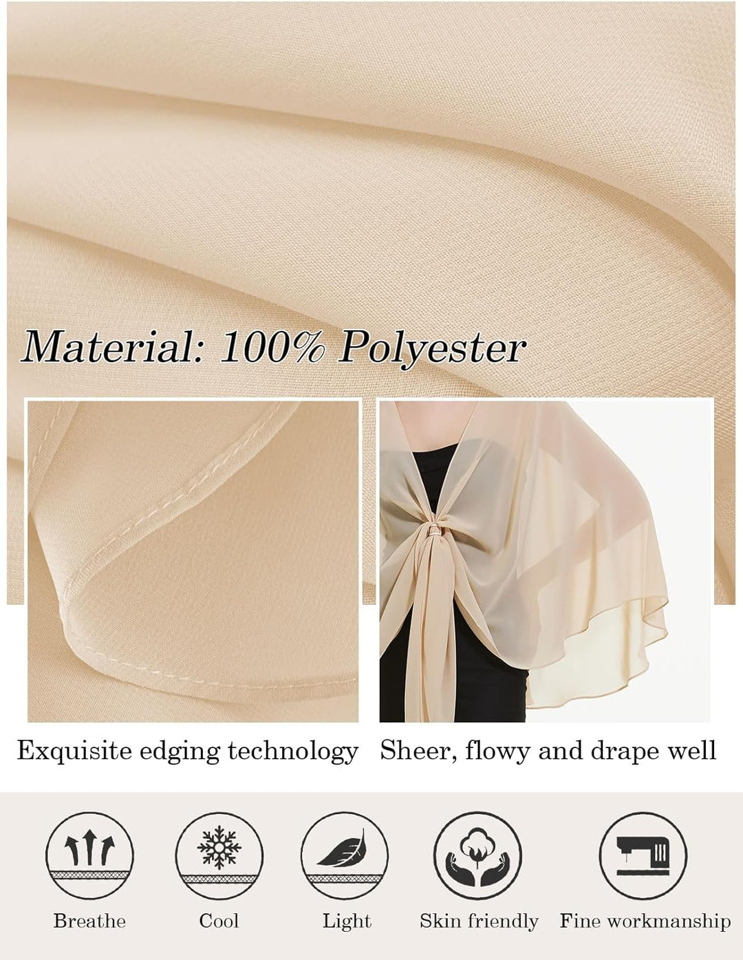 BEAUTELICATE Damen Chiffon Schal Stola Elegante Bolero Leichter Sommerjacke Braut Schal für Brautkle