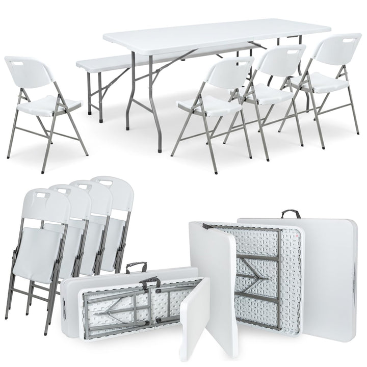 VOSS.garden Sitzgruppe 180cm, 1x Tisch + 1x Bank + 4 Stühle, klappbar
