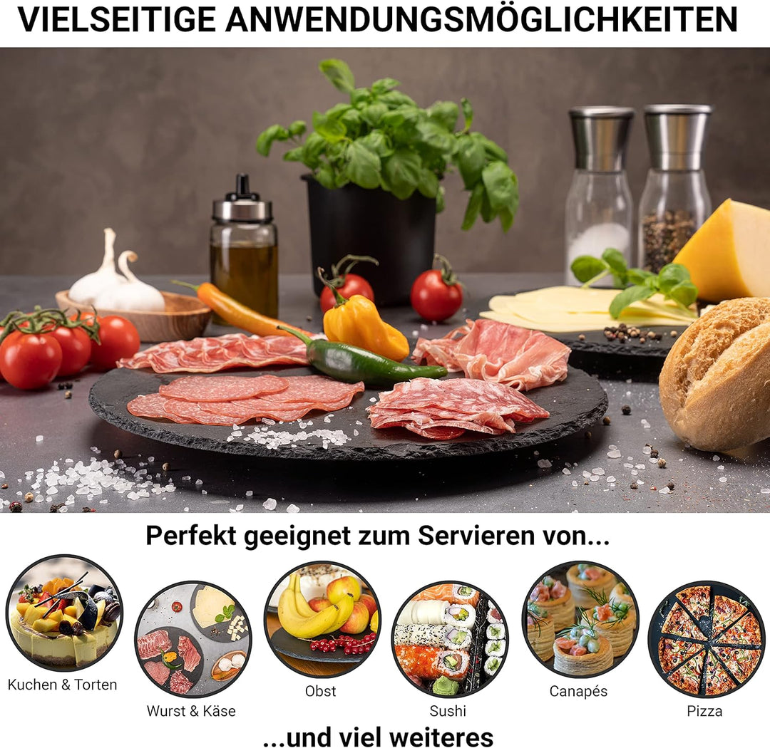 Fino Casa drehbare Schieferplatte rund als Servierplatte Kuchenplatte Wurstplatte Käseplatte Die Sch