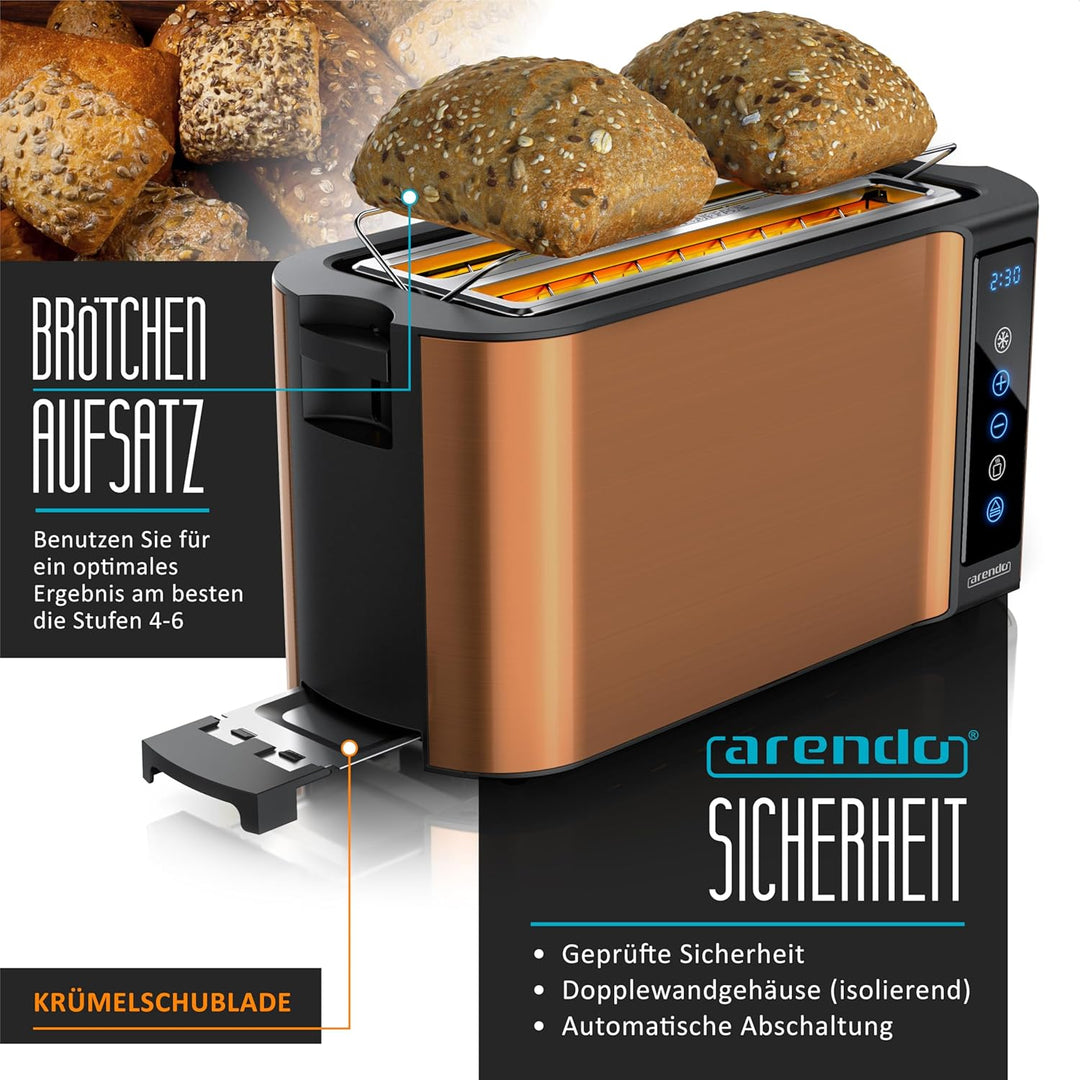 Arendo - Wasserkocher mit Toaster SET Edelstahl Kupfer, Wasserkocher 1,5L, 2000W, 40° 100°C Warmhalt