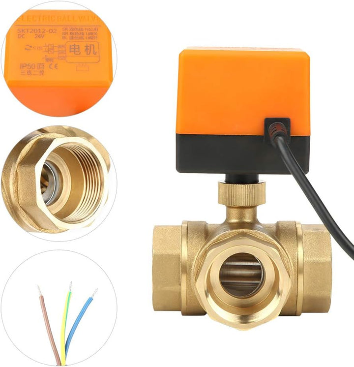 Elektrisches Kugelventil, 3 Wege Wasserventil DN32 DC 24V 1.6MPa 3-Draht 2-Punkt Messingventil Für Z