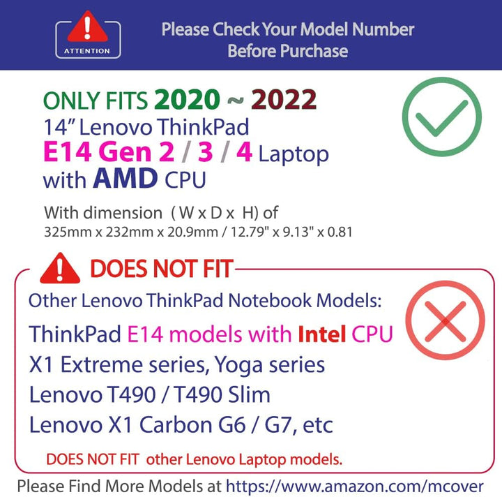 mCover Hülle nur kompatibel mit Lenovo ThinkPad E14 Gen 2 / 3 / 4 (mit AMD CPU) Serie Windows Comput