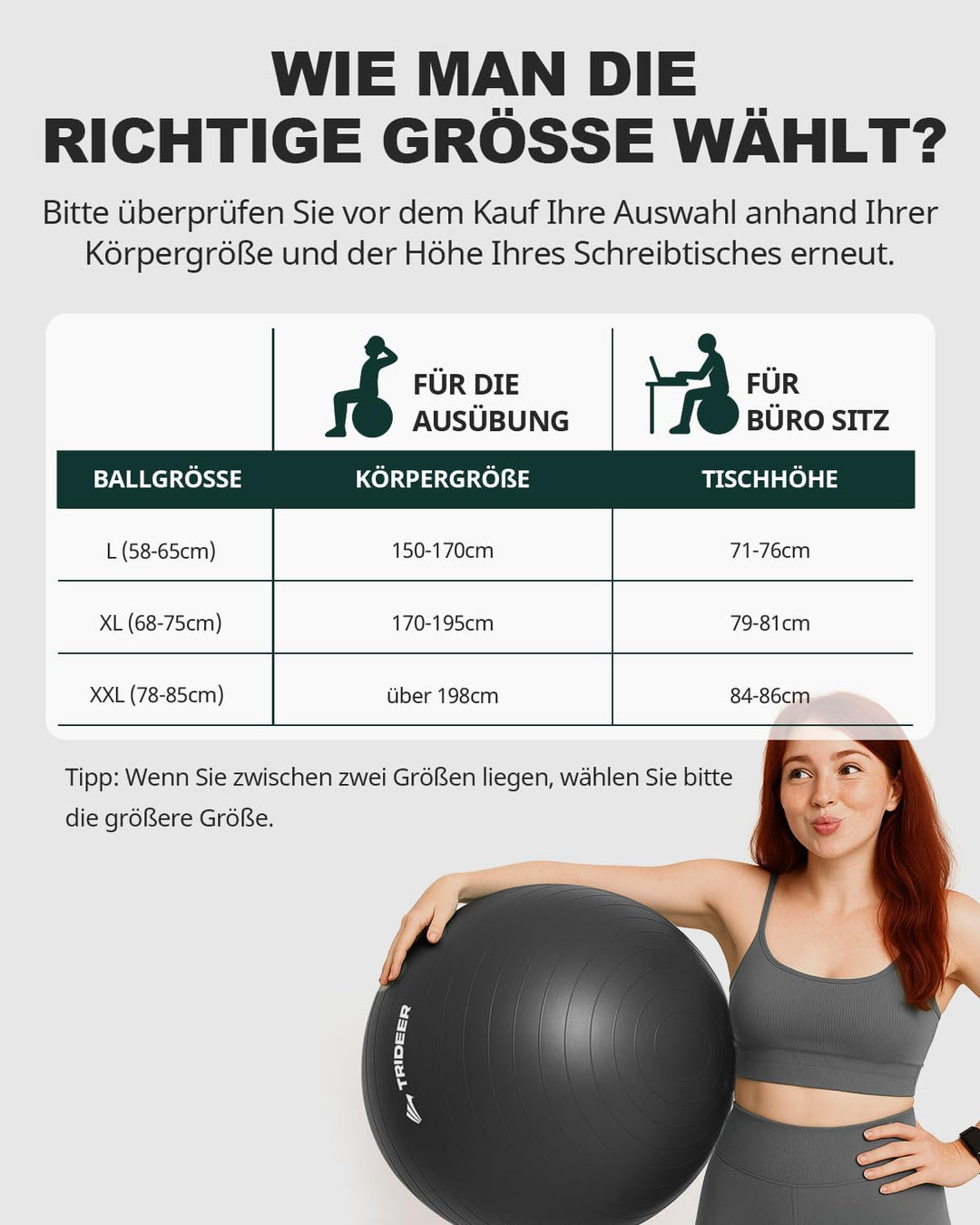 Trideer Gymnastikball – Sitzball, Pezziball &amp; Pilates Ball für Büro &amp; Rückentraining, Balance Ball f
