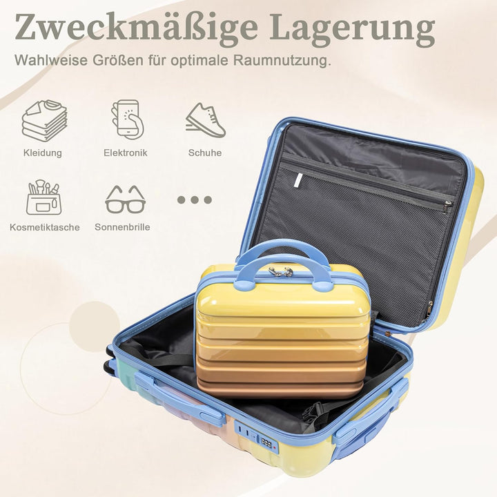 Hartschalen-Koffer Trolley Handgepäck Rollkoffer, Reisekoffer Set mit 4 Rollen, 2er Gepäckset, Blau