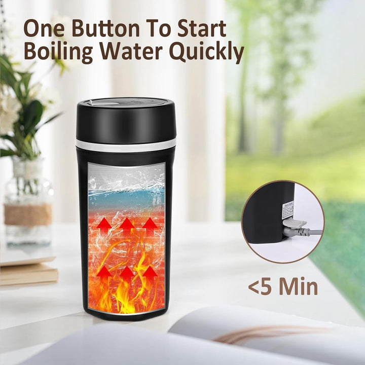 Reise Wasserkocher Klein Elektrische Wassertasse 500ML Tragbarer Mini-Heizbecher 304 Edelstahl Liner