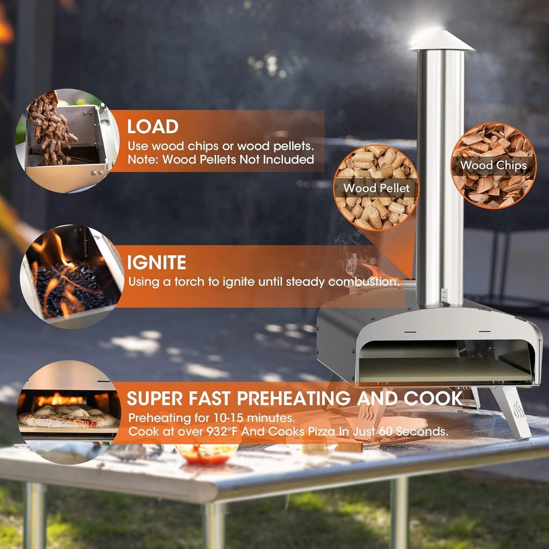 Mimiuo Pellet Pizzaofen,Outdoor pizzaofen mit 33x 33 cm Pizzastein und 36.5X 33.5cm Pizzaschalefel f