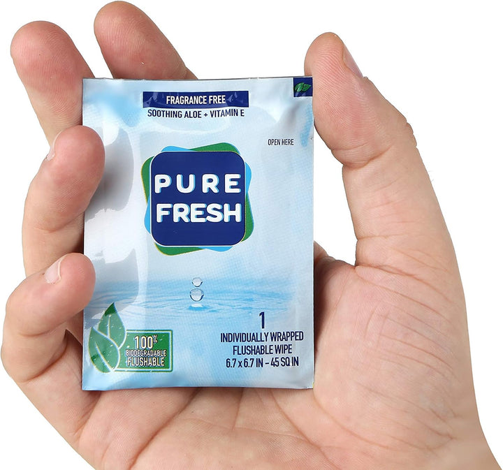 PureFresh Feuchttücher, spülbar, einzeln verpackt, für Reisen, 40 Stück