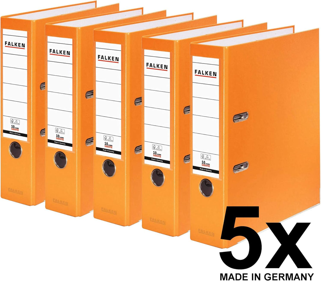 Original Falken 5er Pack PP-Color Kunststoff-Ordner. Made in Germany. 8 cm breit DIN A4 orange Vegan