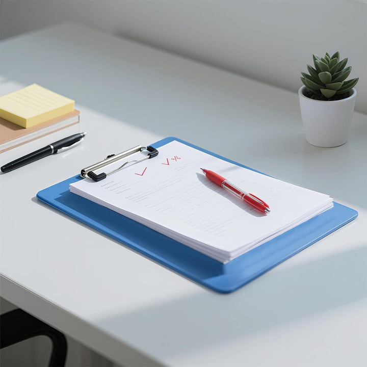 12 Stück Klemmbrett A4, 31,5 x 22,5cm Blau Schreibplatte aus Kunststoff, Klemmbretter A4 für Büro un