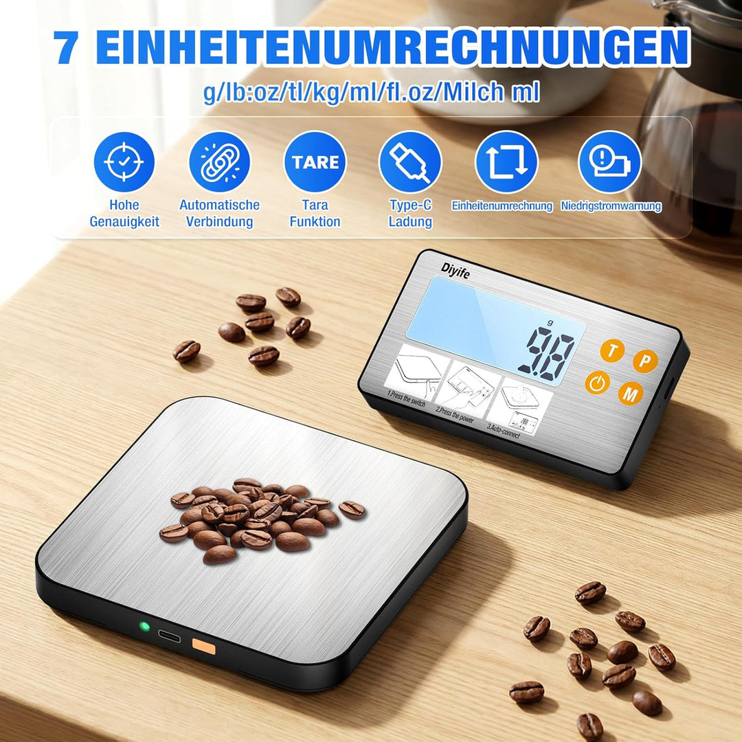Diyife Küchenwaage Digital Geteilt, Edelstahl 1g/15Kg Haushaltswaage, USB-Aufladung und Batteriebetr