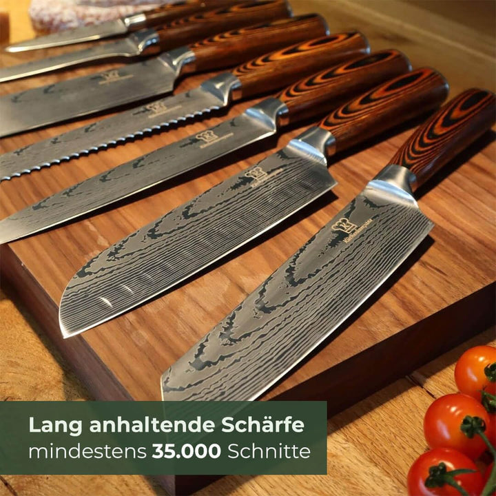 KÜCHENKOMPANE – Edelstahl Messerset Akarui mit magnetischer Messerleiste als Messerblock | 8-teilig