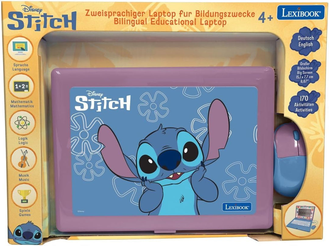 Lexibook, Disney Stitch, Bilingualer Lern-Laptop Disney Stitch, 170 Aktivitäten auf Englisch/Deutsch