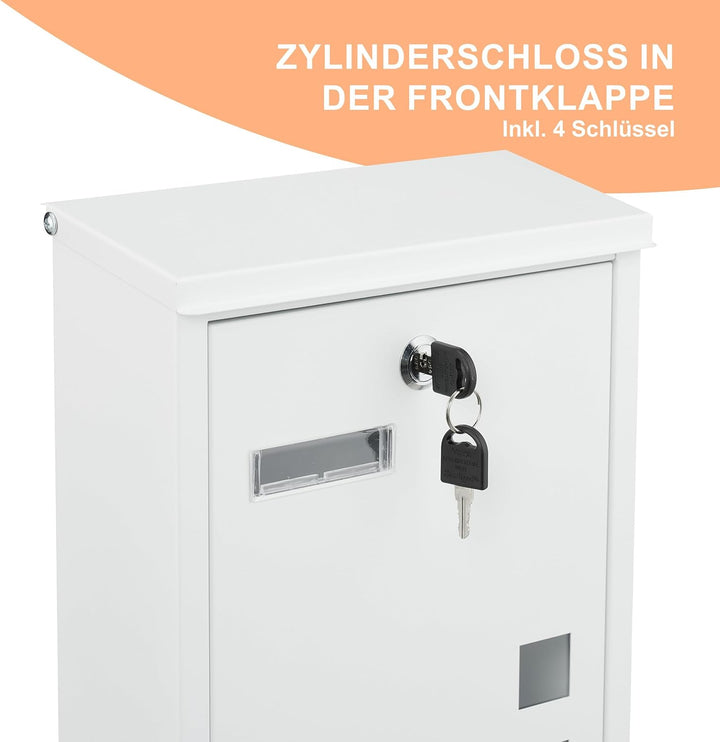 Relaxdays Briefkasten mit Sichtfenstern, HxBxT: 40 x 25 x 11,5 cm, Eisen, 4 Schlüssel, Postkasten Ho