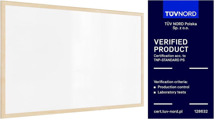 ALLboards Whiteboard mit Holzrahmen 80x50cm Magnettafel Weiss Magnetisch, Trocken Abwischbar 80x50cm