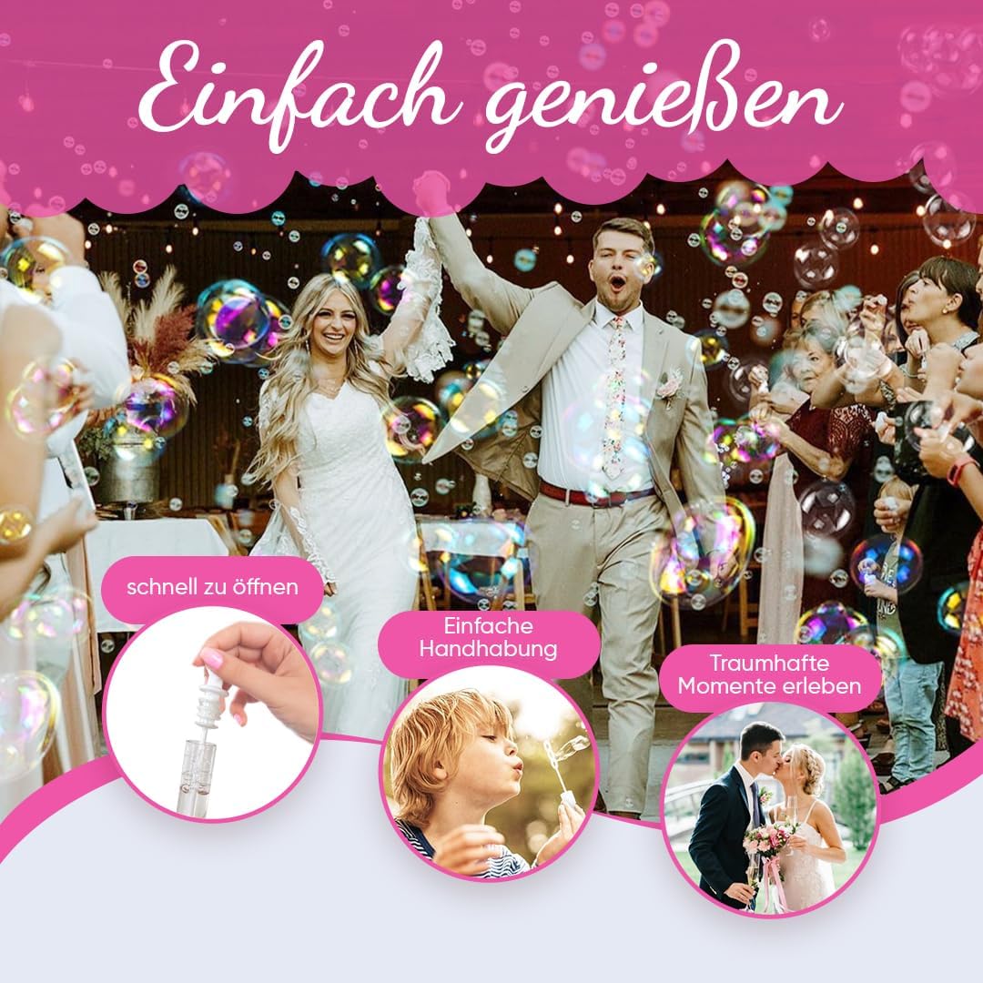 EinsSein 96x Seifenblasen Hochzeit Herzgläschen Box Weiss-rosa - Gastgeschenke für die Hochzeit Tauf