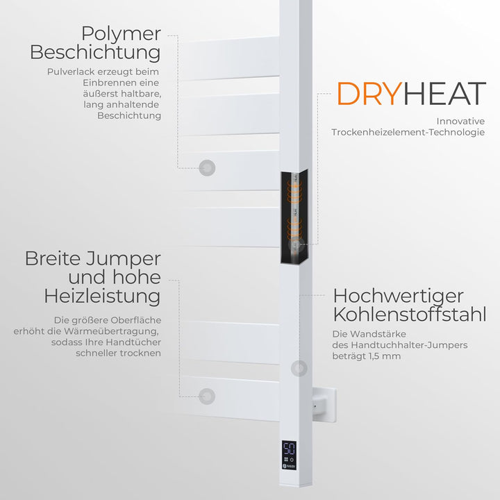 Elektrischer Handtuchhalter - Zeitloses Weiss, Elektrischer Handtuchheizkörper mit Thermostat, Kratz