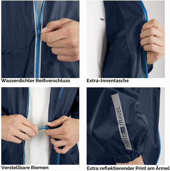 Regenjacke Herren Schwarz Gelb für Hohe Sichtbarkeit - Reflektierende Regenponcho Windbreaker Traini