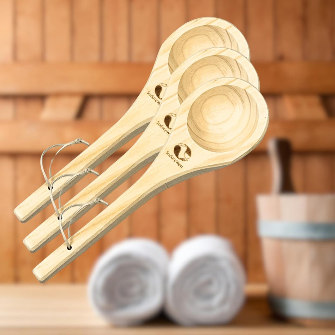 MaReBa24® Saunakelle Sauna Schöpfkelle aus hochwertigem Kiefernholz ca. 36 cm - 3 Stück