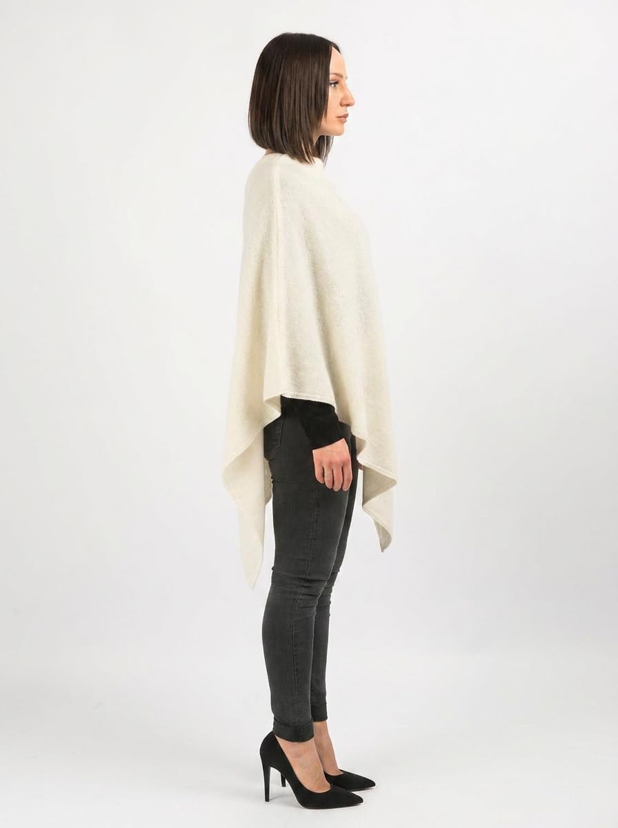 Dalle Piane Cashmere - Poncho aus 100% Kaschmir - Made in Italy - für Frau Einheitsgrösse Creme, Ein
