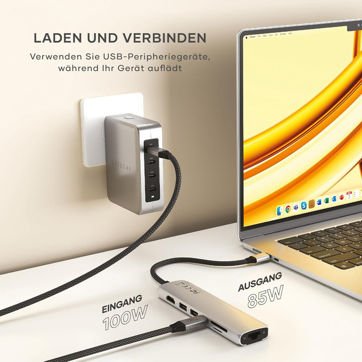 SATECHI 7-in-1 USB-C Hub Slim Plus, HDMI 4K mit 60Hz, 100W PD, 2X USB-A, Ethernet, SD/MicroSD – Für