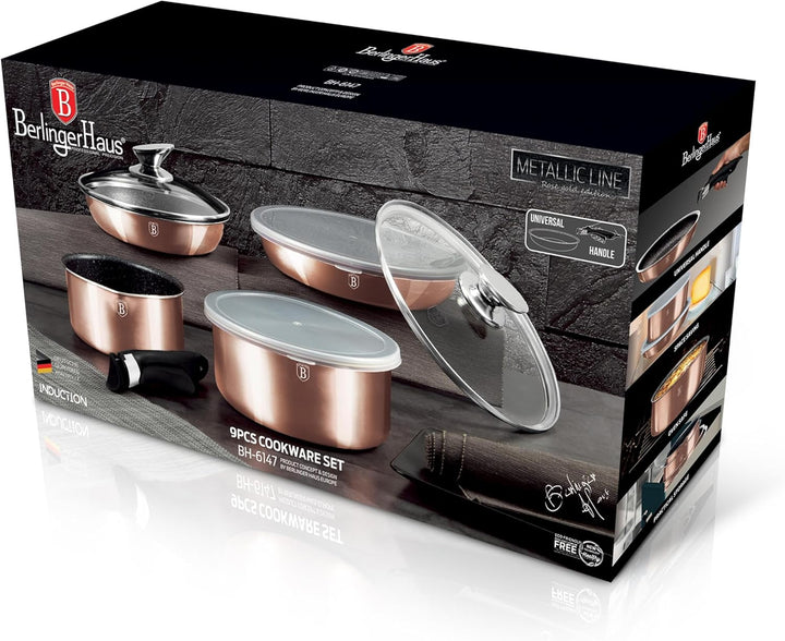 Berlinger Haus KOMPLET GARNKÃ“W 9-ele CLICK COOK BERLINGER HAUS METALLIC LINE ROSE GOLD BH-6147, Ros