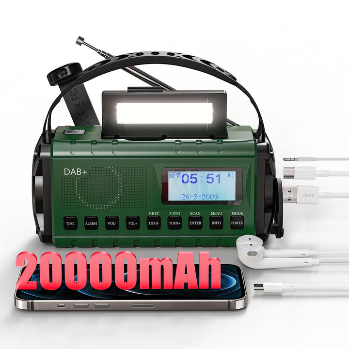 SOLARBABY DAB+/UKW Kurbelradio, Solar Notfallradio mit 20000mAh Akku, Tragbare Digital Radio mit LED