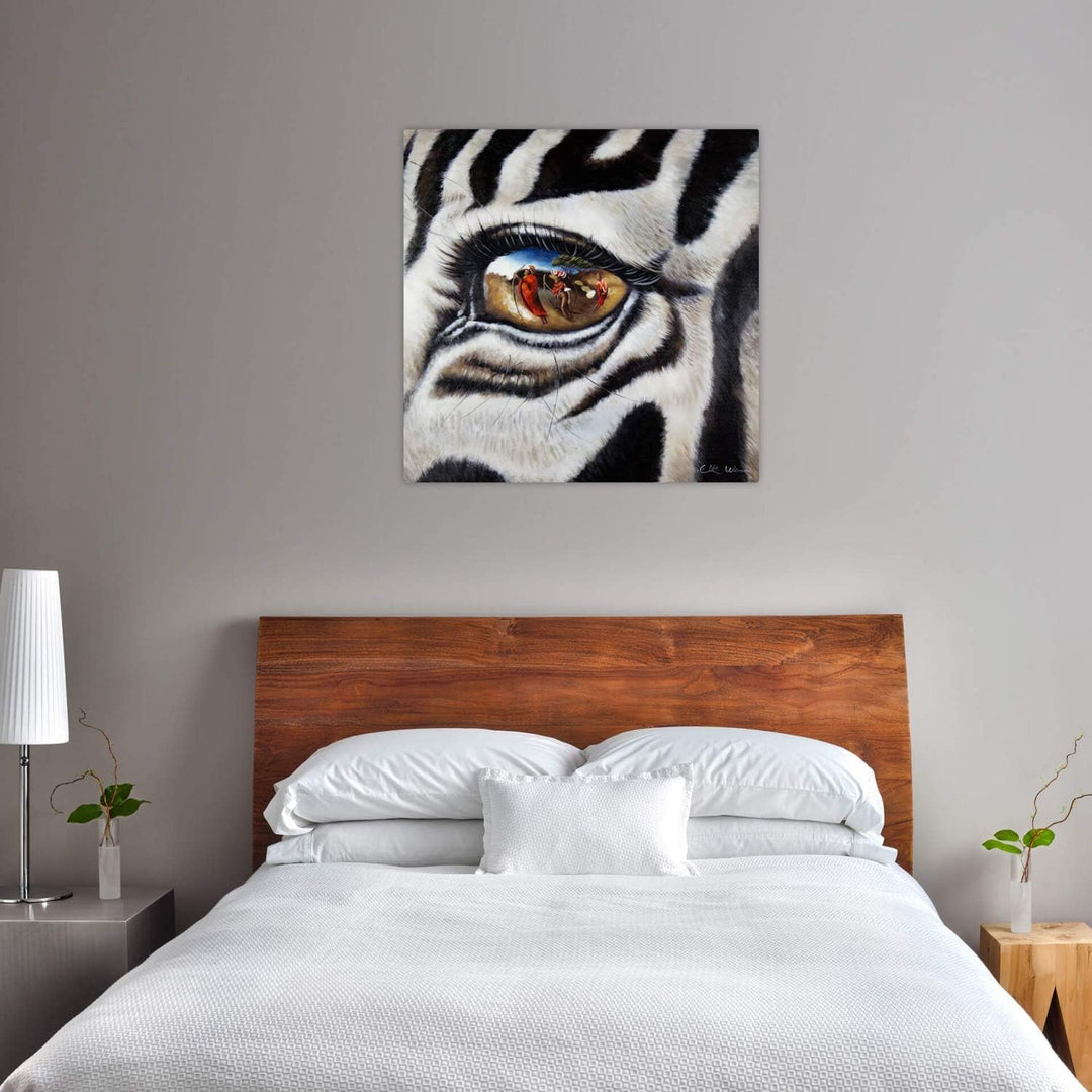 KunstLoft Leinwandbild | 100% HANDGEMALT | 80x80cm | Gemälde 'Stilles Gewissen' | Zebra | Schwarz We