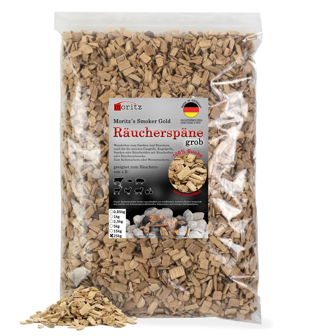 Moritz 25kg Räucherspäne Buche grob 6-12 mm Räuchern I Kalträuchern von Fisch Fleisch Wurst Käse Gem