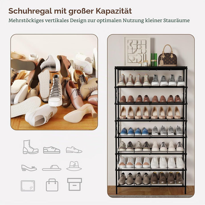 IBUYKE Schuhregal mit 8 Etagen, Grosse Kapazität Schuhregal mit Ablage für 32 Paar Schuhe, Platzspar