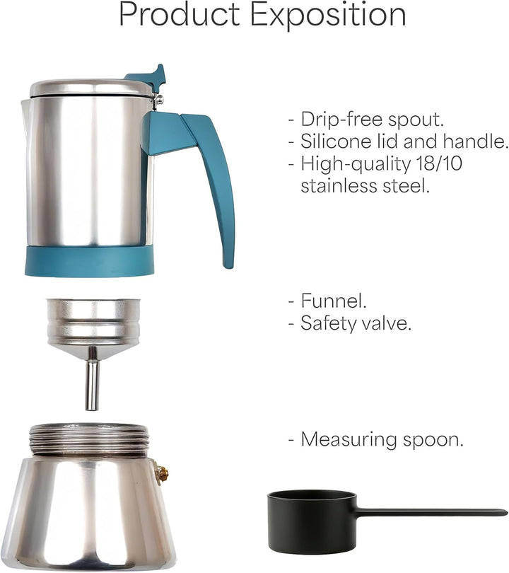 WECOOK! Espressokocher aus Edelstahl 18/10 für Induktion 4 Tassen – Moka/Espresso – ergonomischer So