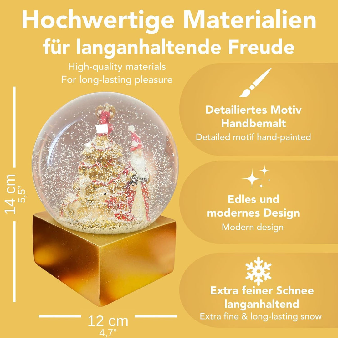 Schneekugel Weihnachten | Weihnachtsmann rot Gold | Sockel Gold eck | H:14 cm B: 12 cm | Santa Schüt