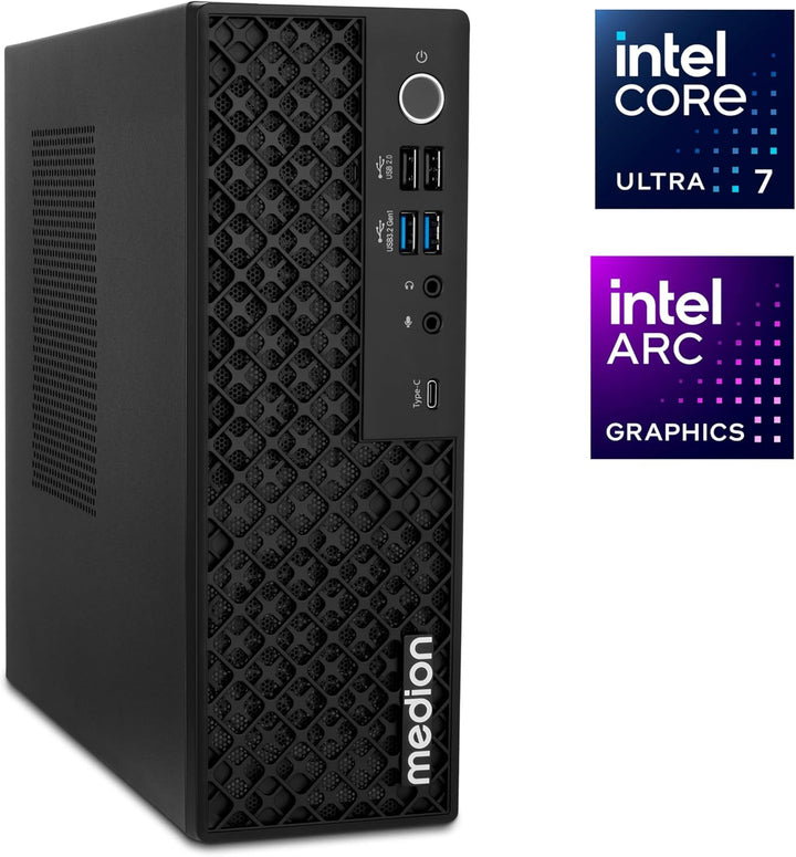 MEDION Picoworx T80 III Mini PC (Slim, Core Ultra 7 258V, 32GB DDR4 RAM, 1 TB SSD, ARC 140V, USB Typ
