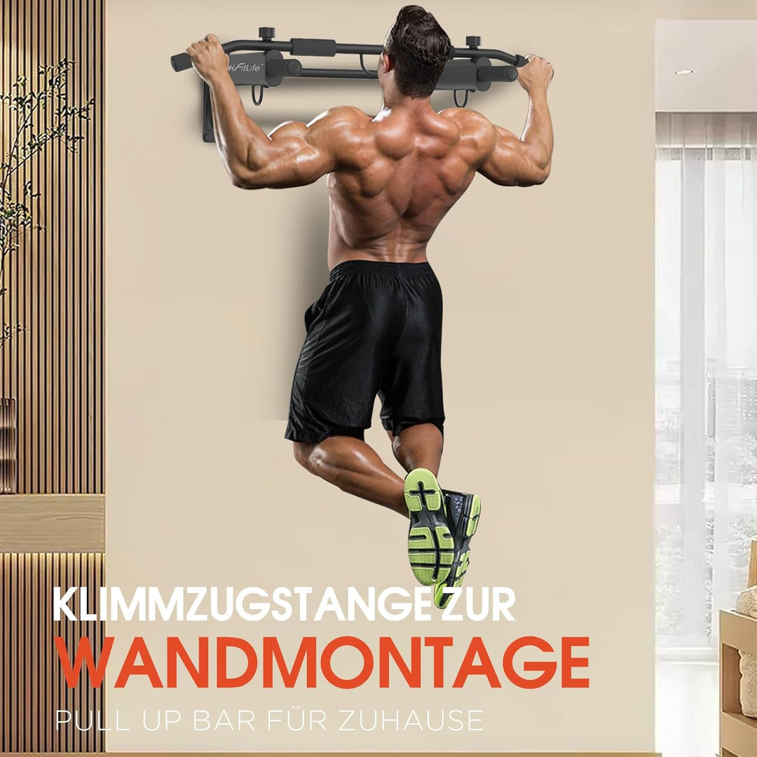 DH FitLife 4in1 Klimmzugstange Wand zur Wandmontage mit Spreizdübel, Multifunktionale Pull-Up Bar fü
