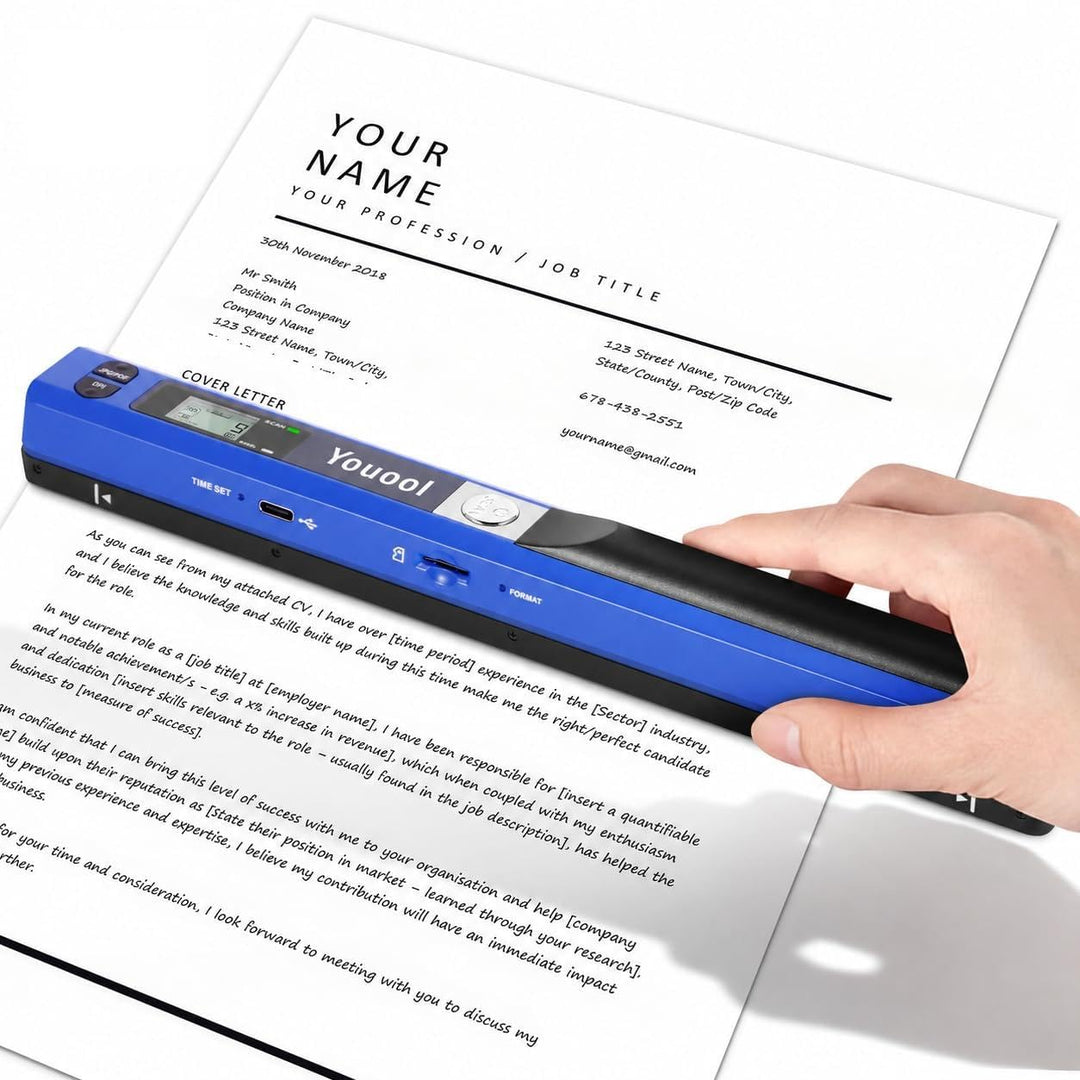 A4 Tragbarer Scanner, USB Bildscanner Handscanner Farbscannen 900 DPI A4 Tragbarer Dokumentenscanner