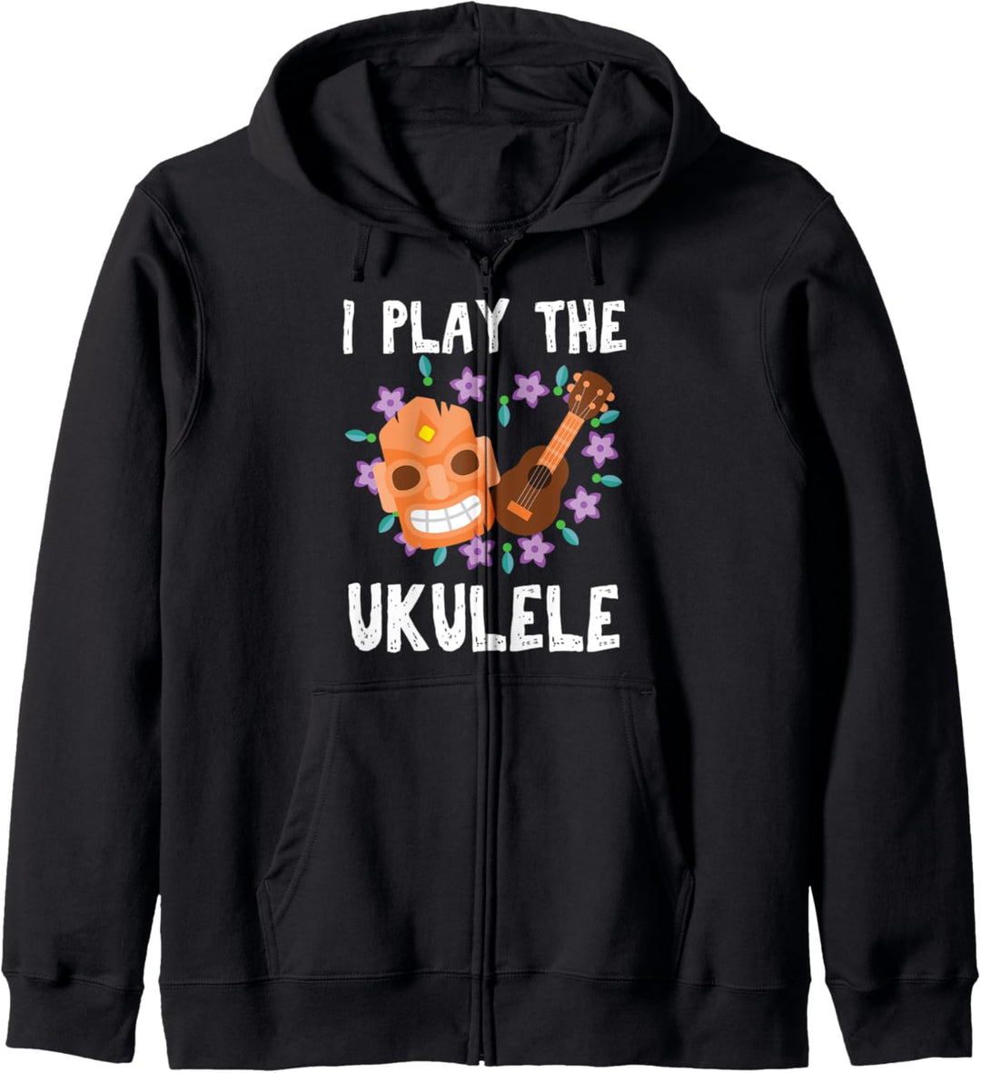 Ich Spiele Ukulele Maske Blumen Gitarrist Akustik Musik Uke Kapuzenjacke