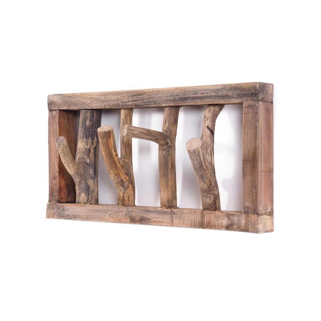 DESIGN DELIGHTS RUSTIKALE WANDGARDEROBE LIMB | 45x23x~10-13 cm (BxHxT), Treibholz | Hakenleiste | Fa