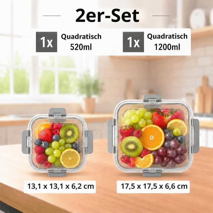 Glasbehälter mit Deckel, 2-teilig Meal Prep Boxen &amp; Frischhaltedosen aus Borosilikatglas, BPA-frei &amp;