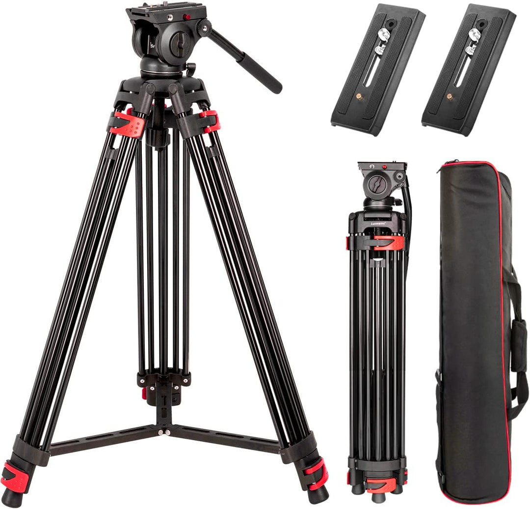 Heavy Duty Stativ 183 cm, Lusweimi Professionelles Aluminium-Videokamera-Stativ mit 2 Stück Universa