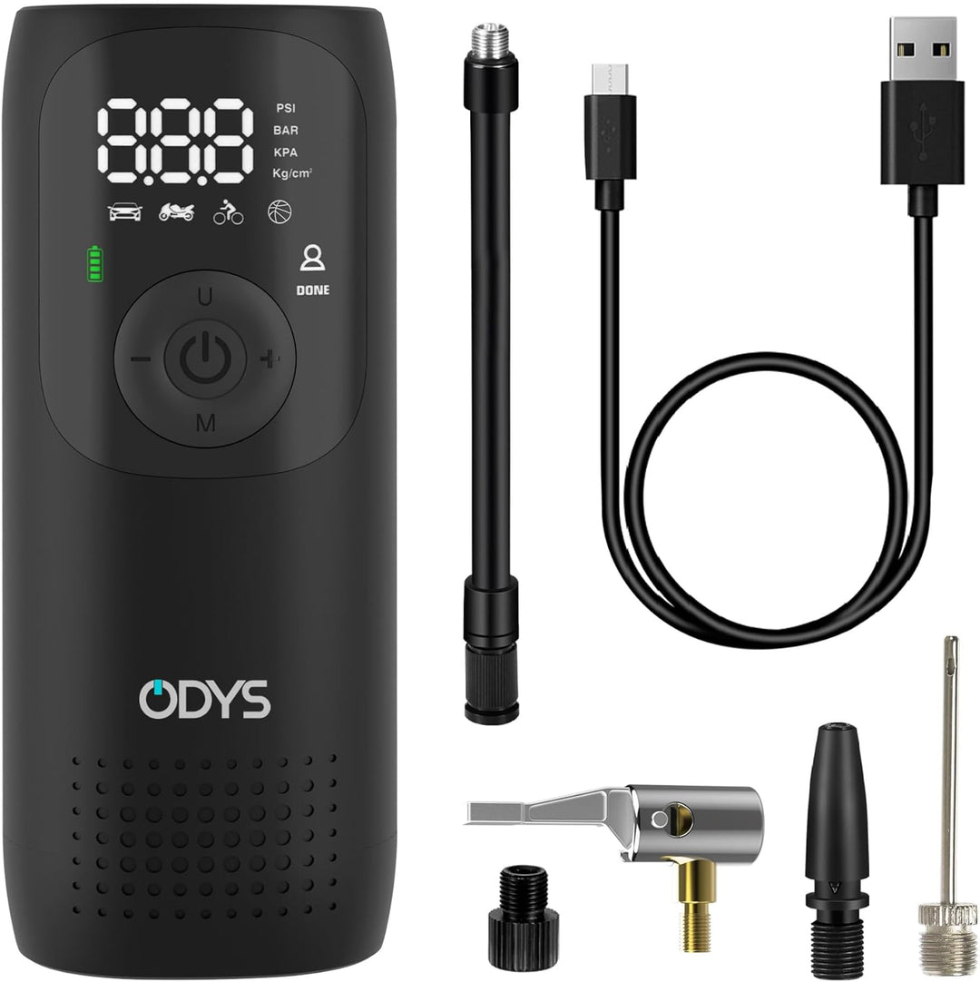 Odys FlexPump akkubetriebener tragbarer elektrischer Luftkompressor Luftpumpe für Auto, Motorrad, Sc