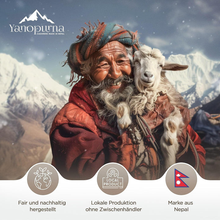 yanopurna 100% Kaschmir Schal handgewebt aus Nepal im Fischgrätmuster Hellgrau, Fischgrätmuster klei