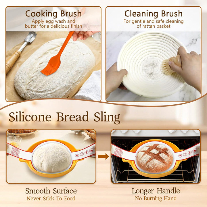 HMASYO Sauerteig Starter Set mit 2 Brot Gärkorb Set (23 & 25 cm) und Starterglas - Komplettes Sourdo