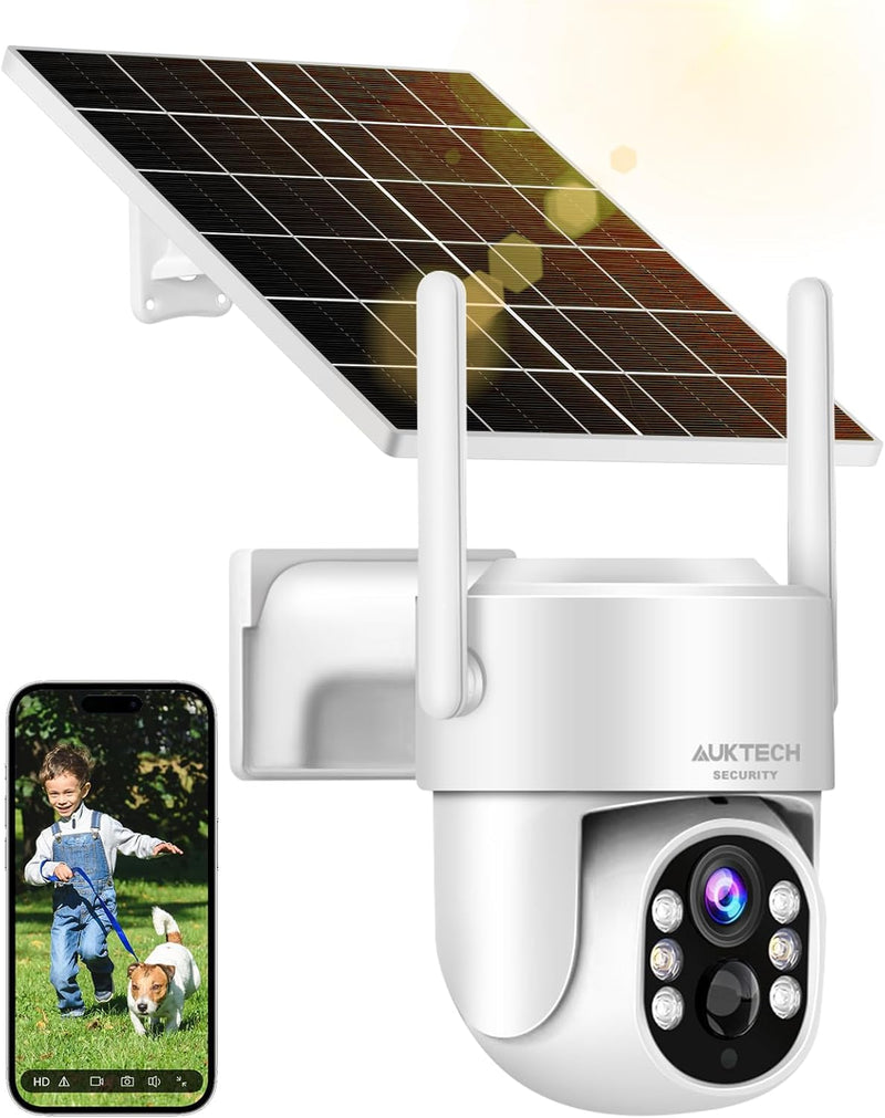 AUKTECH 4MP Überwachungskamera Aussen Solar, 360 Grad Outdoor Kamera Überwachung Akku, 2.5K FHD Nach