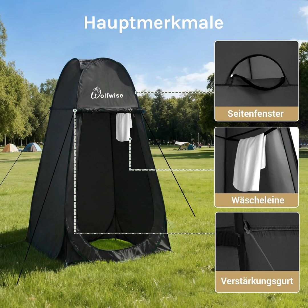 WolfWise Pop-Up Duschzelt Camping & Umkleidezelt – Kompakt & Leicht 2kg mit Tasche, Schneller Aufbau