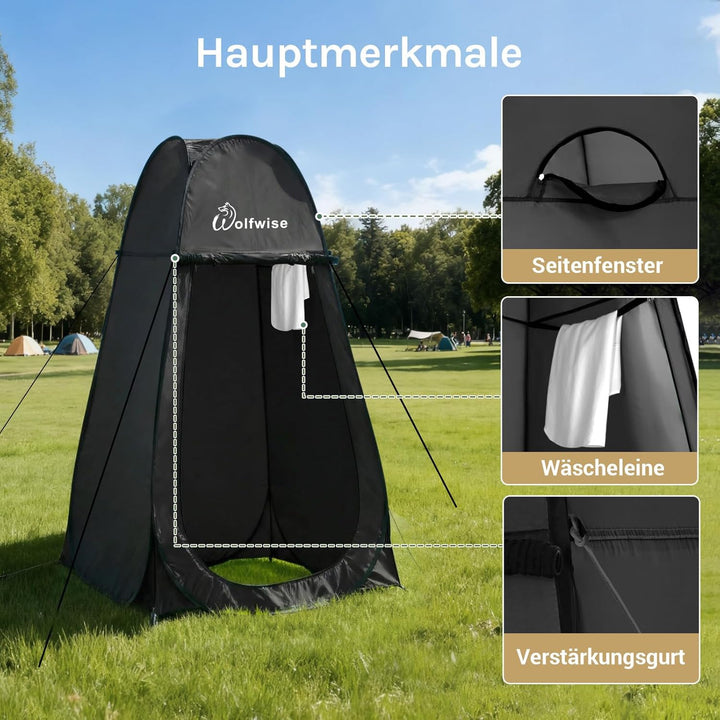 WolfWise Pop-Up Duschzelt Camping & Umkleidezelt – Kompakt & Leicht 2kg mit Tasche, Schneller Aufbau