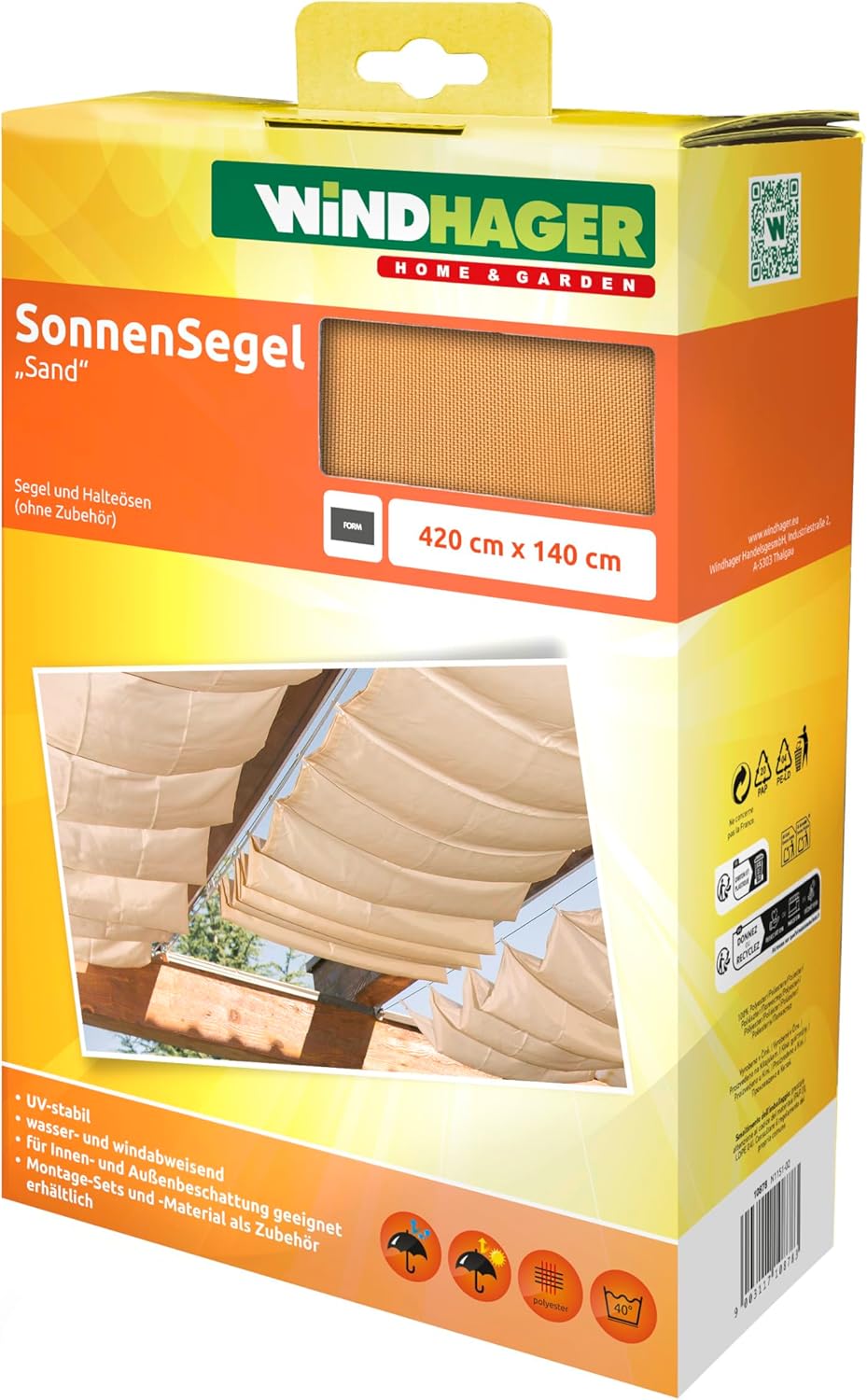 Windhager Sonnensegel für Seilspanntechnik, Wintergarten und Terrassen Beschattung, Seilspannmarkise